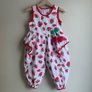 Vintage Girls Strawberry Print Sleeveless Bubble Romper Size 24M